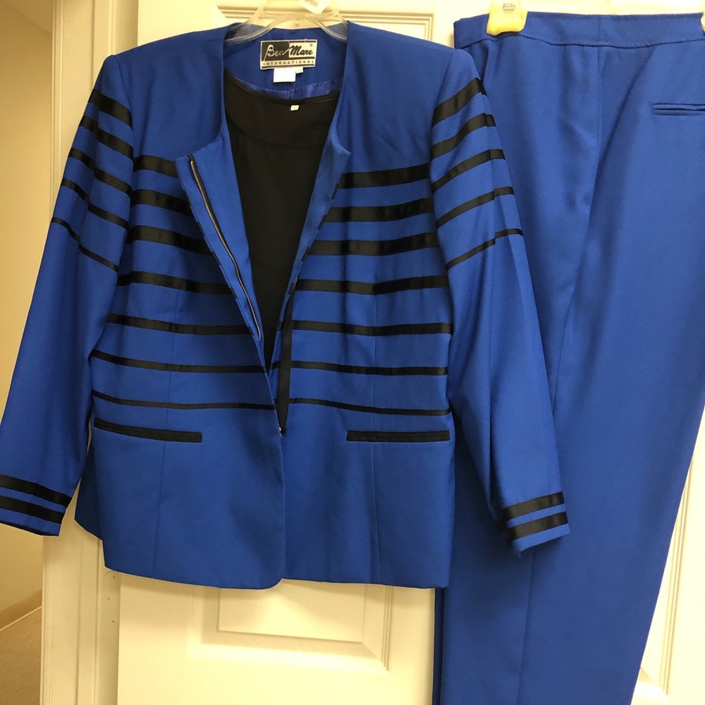Ben Marc 3 pc Royal Blue/Black Pant Suit